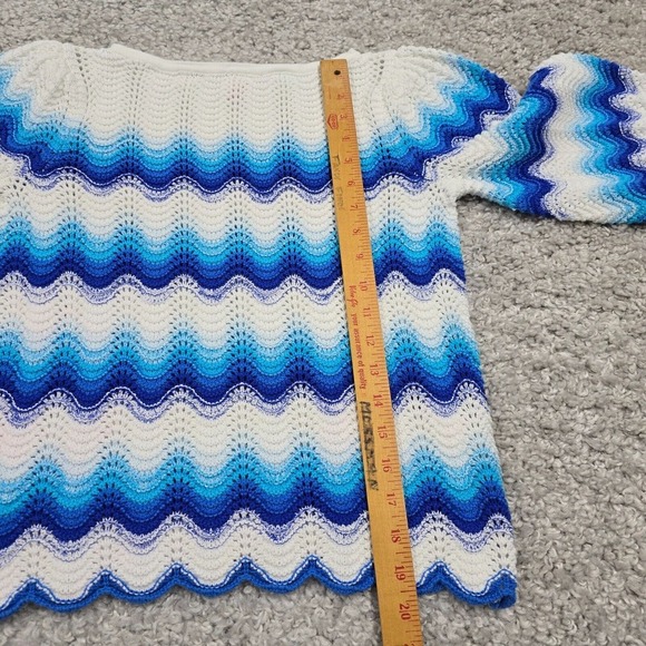 Lilly Pulitzer Navana Sweater Womens Medium 1/2 Sleeve Crochet Wave Stripe - Picture 9 of 11